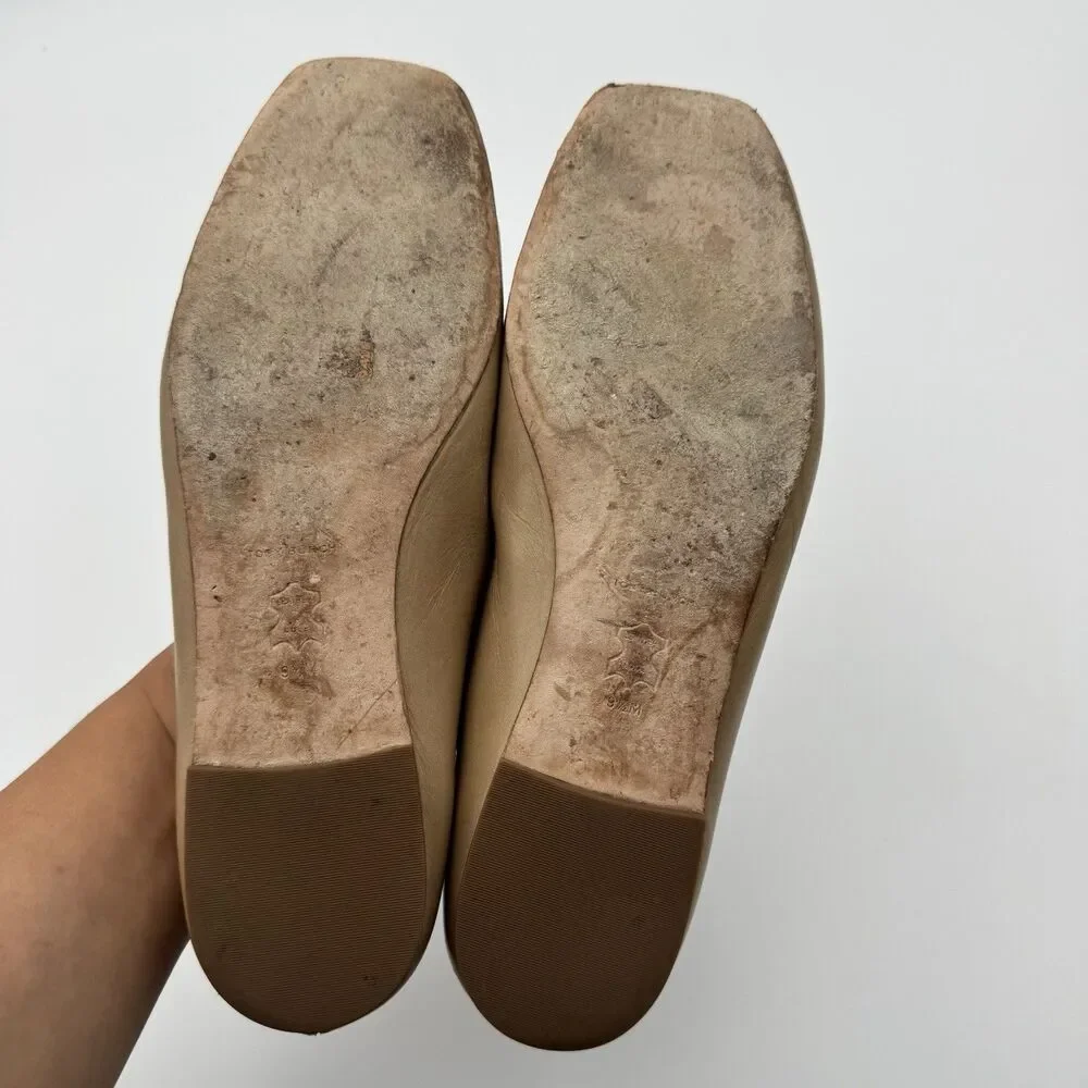 Tory Burch Nude Leather Ballet Flats Square Toe Size 9 1/2M Women’s